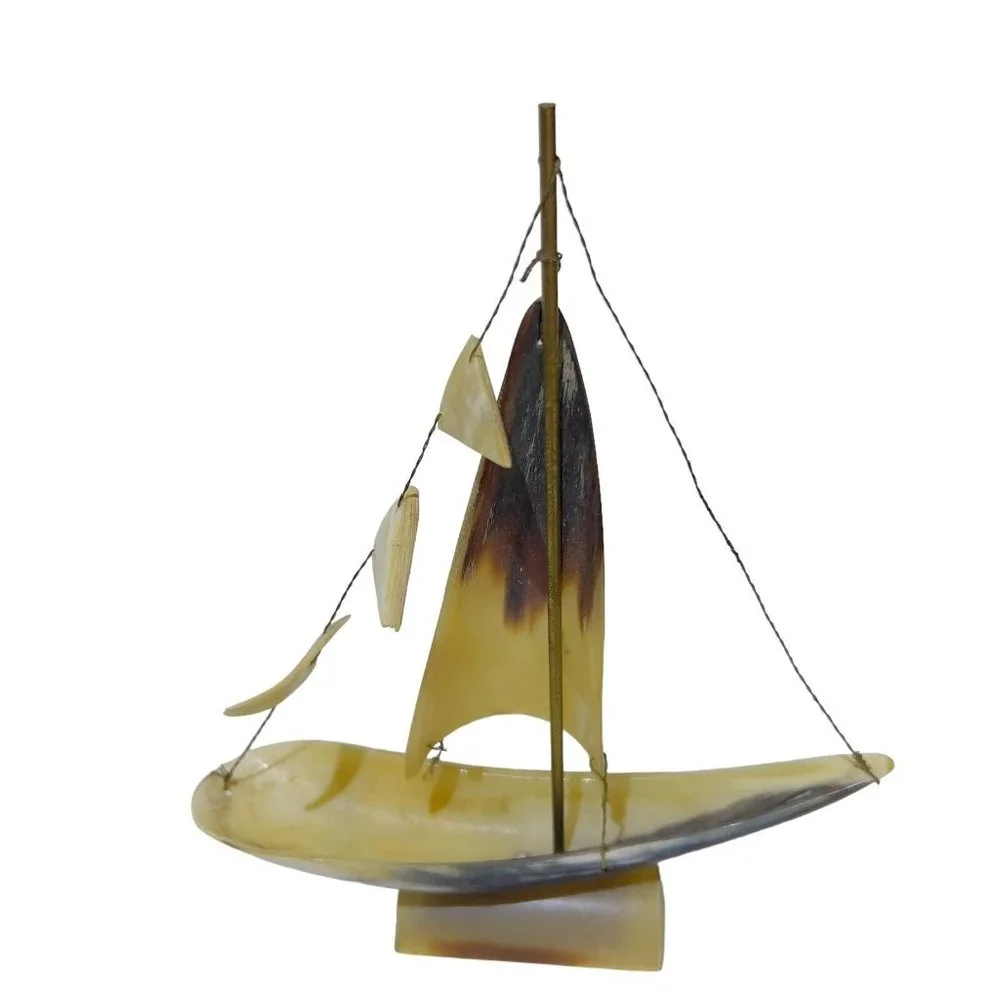 VTG Nautical Folk Art 6.5”x 1.5” Sailboat Horn Tabletop Decor Sailing Art - Picture 7 of 7
